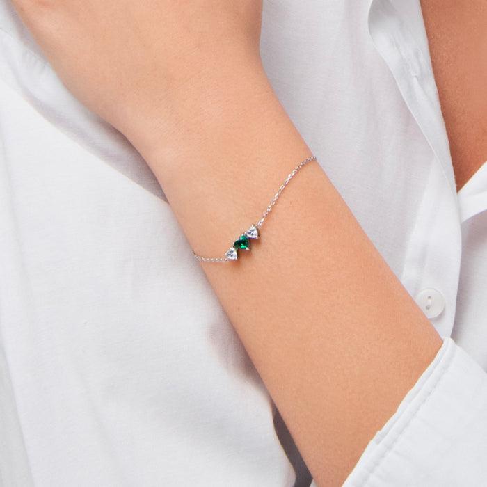 BRACCIALE DONNA IN ACCIAIO CON CUORI CON ZIRCONI BIANCHI E VERDI