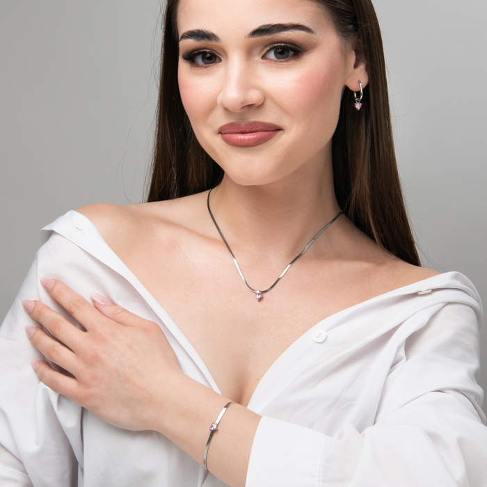 BRACCIALE DONNA IN ACCIAIO CON ZIRCONE ROSA