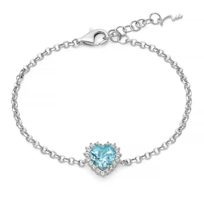 Bracciale con Gemma del Cielo a cuore medio e topazi bianchi in argento