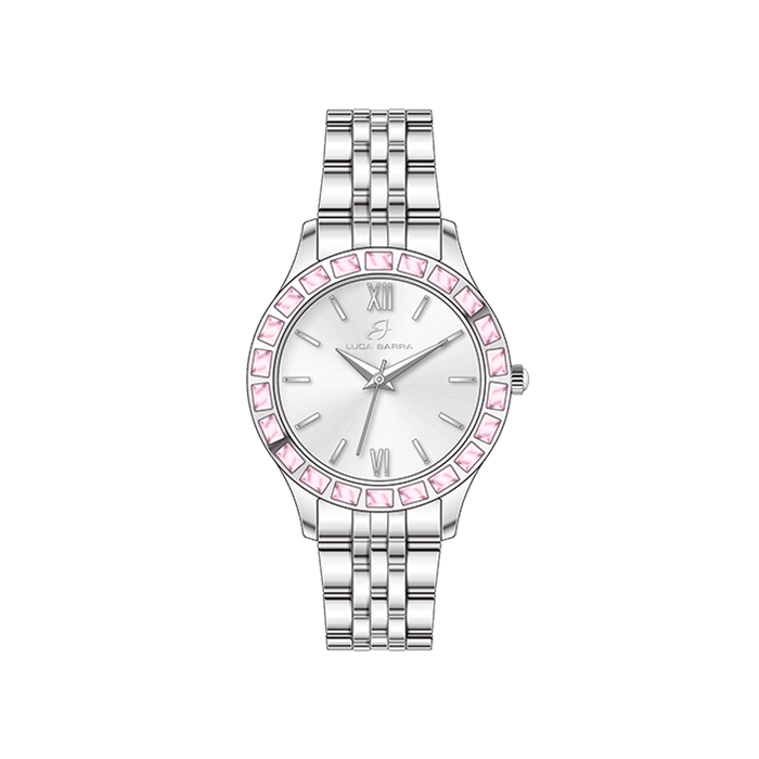 WOMEN'S STEEL WATCH WITH PINK CRYSTAL BEZEL