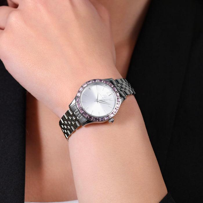 WOMEN'S STEEL WATCH WITH PINK CRYSTAL BEZEL
