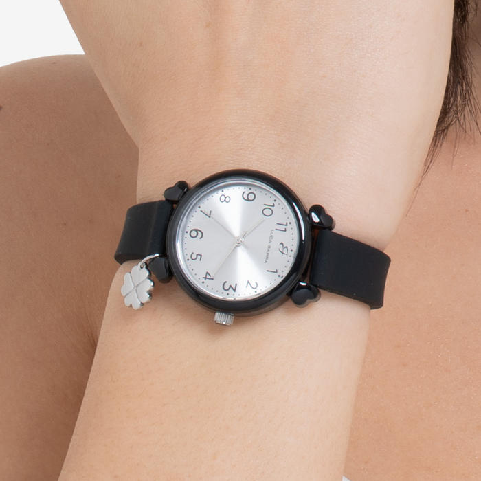 OROLOGIO DONNA NERO CON CHARM QUADRIFOGLIO