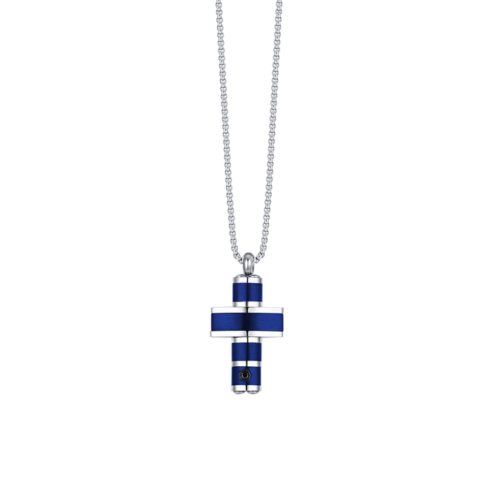 COLLIER HOMME EN ACIER CROIX IP BLEU