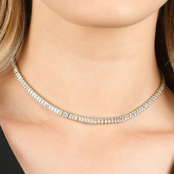 WOMEN'S TENNIS NECKLACE IN STEEL WITH WHITE BAGUETTE CRYSTALS