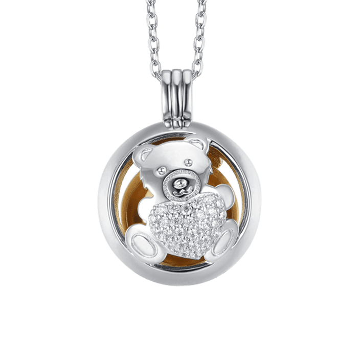 COLLIER APPEL D'ANGE EN ACIER AVEC OURS EN PELUCHE ET CRISTAUX BLANCS