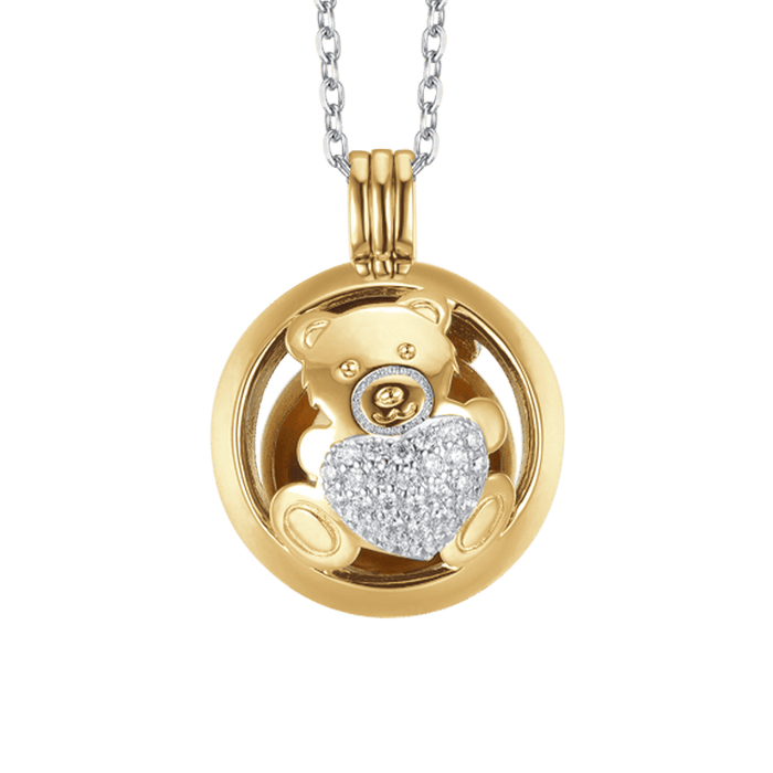 COLLIER APPEL D'ANGE EN ACIER AVEC OURS EN PELUCHE ET CRISTAUX BLANCS