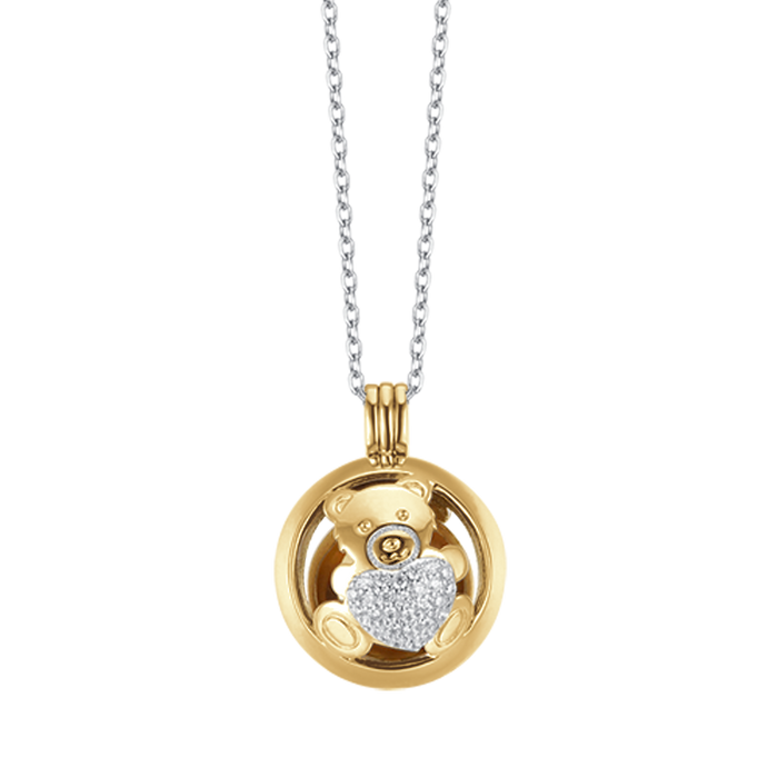 COLLIER APPEL D'ANGE EN ACIER AVEC OURS EN PELUCHE ET CRISTAUX BLANCS