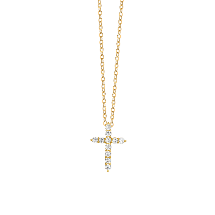 COLLIER FEMME EN ACIER DORÉ IP AVEC CROIX EN ZIRCON BLANC
