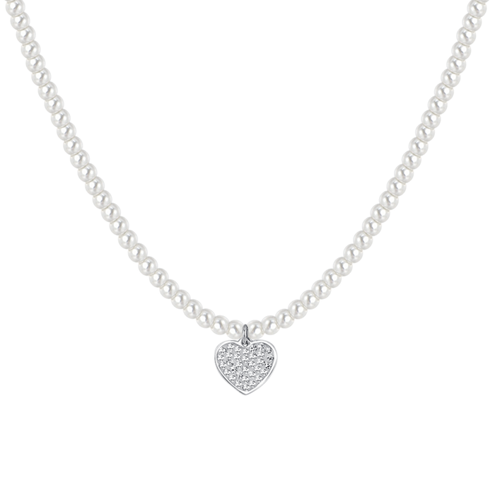 COLLIER FEMME EN ACIER AVEC PERLES ET COEUR