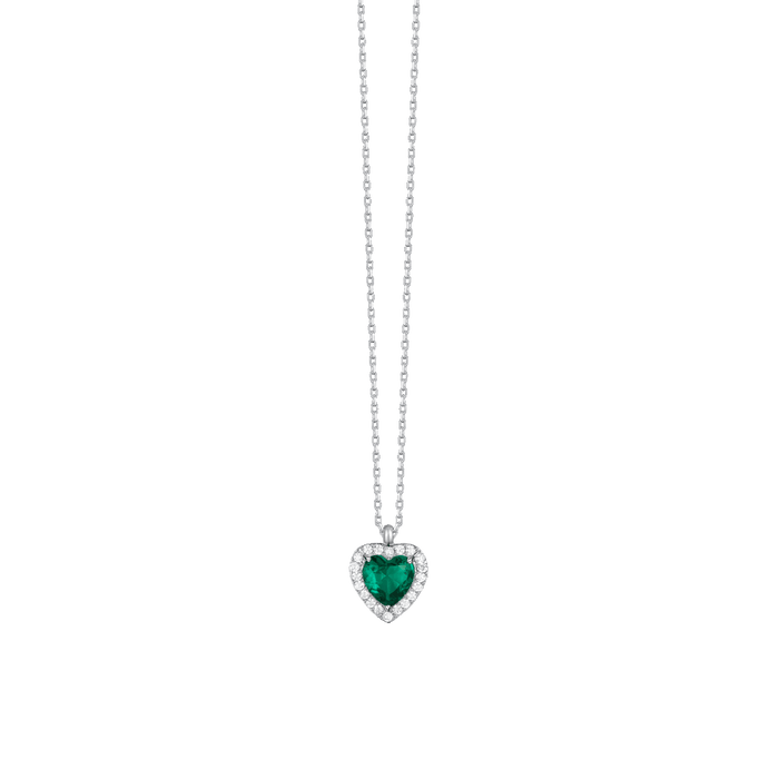 COLLANA DONNA IN ACCIAIO CON CUORE CON ZIRCONI VERDI E BIANCHI