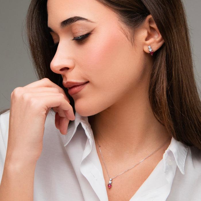 COLLANA DONNA IN ACCIAIO CON CUORI CON ZIRONI BIANCHI E ROSSI