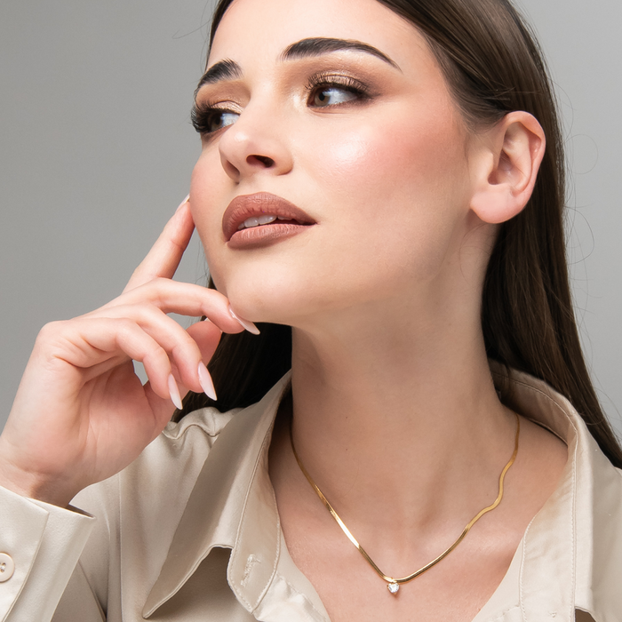 COLLANA DONNA IN ACCIAIO COLORE ORO CON ZIRCONE BIANCO