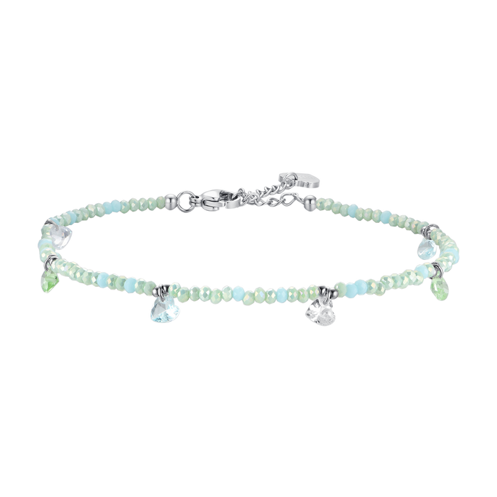 WOMEN'S STEEL ANKLET WITH WATER GREEN STONES AND CRYSTALS