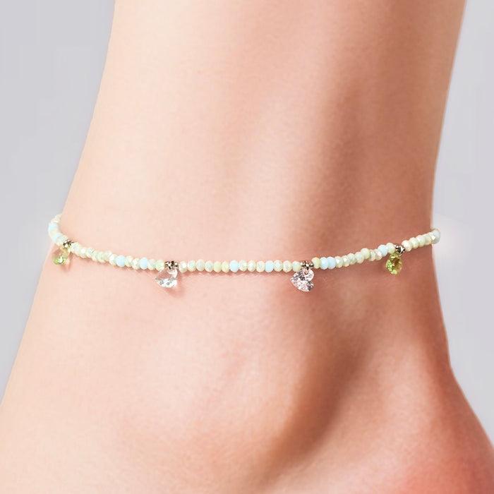 WOMEN'S STEEL ANKLET WITH WATER GREEN STONES AND CRYSTALS