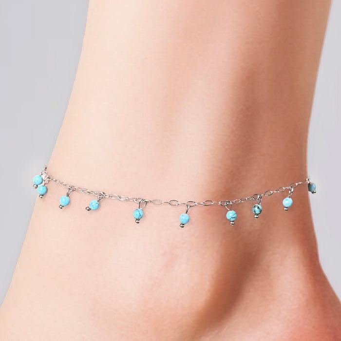 WOMEN'S STEEL ANKLET WITH TURQUOISE STONES