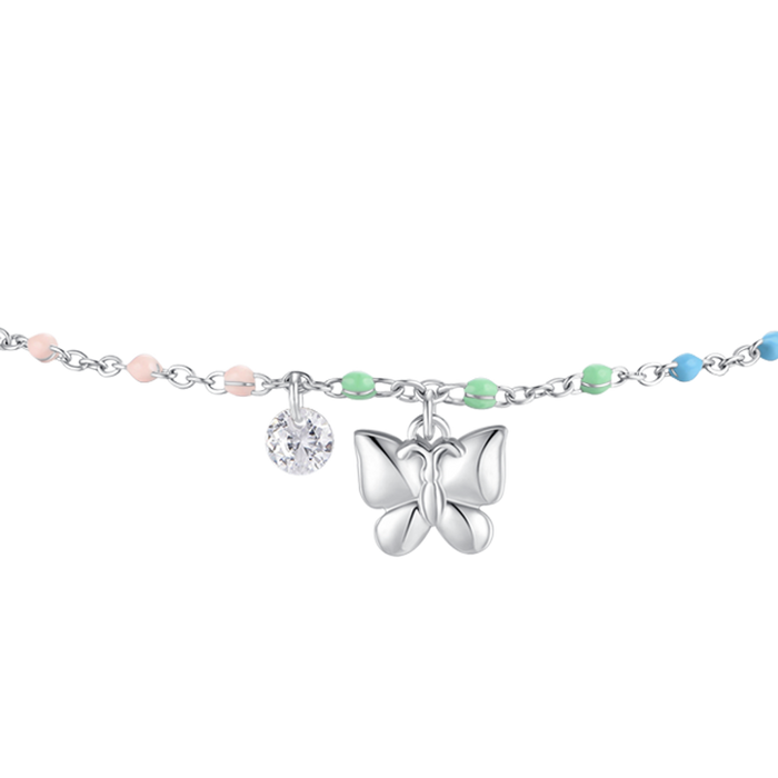 CAVIGLIERA DONNA IN ACCIAIO CON FARFALLA,CRISTALLO E PIETRE MULTICOLOR