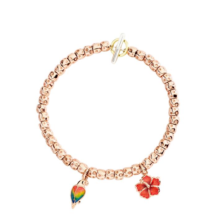 CIONDOLO FIORE IBISCO ORO ROSA & SMALTO