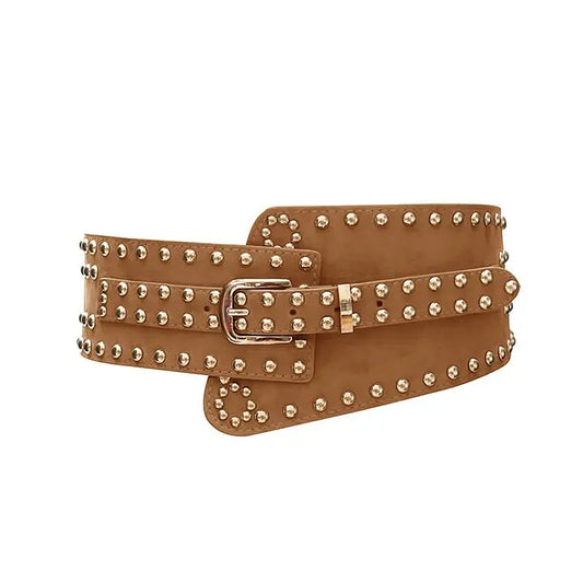 Ceinture Large Punk pour Femme — Rivets, Boucle Ardillon