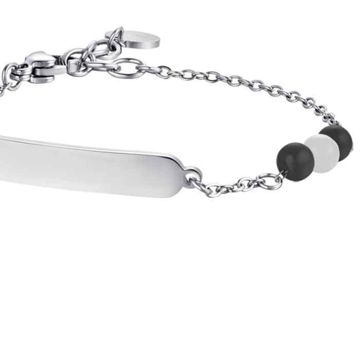 BRACCIALE BAMBINO IN ACCIAIO CON PIETRE BIANCHE E NERE