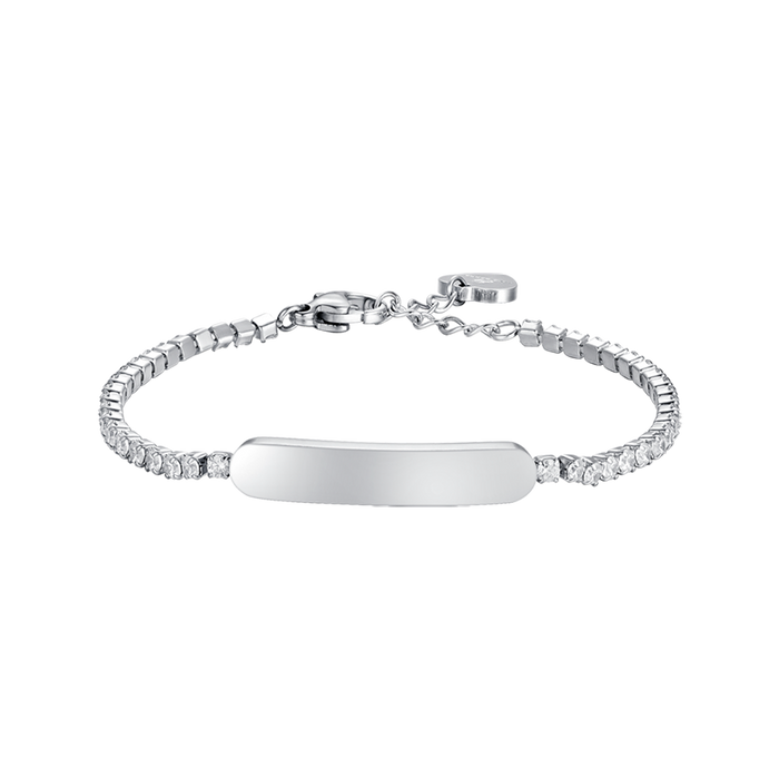 GIRL'S TENNIS BRACELET IN STEEL WITH WHITE CRYSTALS AND PLATE