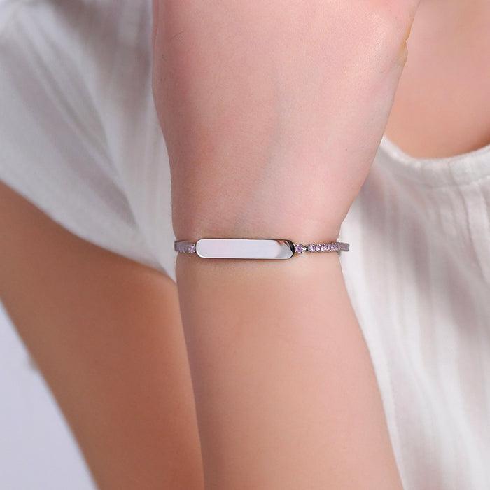 GIRL'S TENNIS BRACELET IN STEEL WITH PINK CRYSTALS AND PLATE