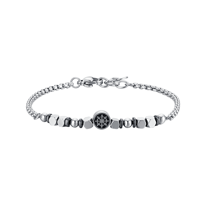CHILDREN'S BRACELET IN STEEL WITH GREY HEMATITE AND RUDDER