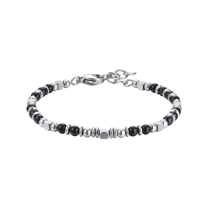 CHILDREN'S BRACELET IN STEEL WITH BLACK AND GREY STONES