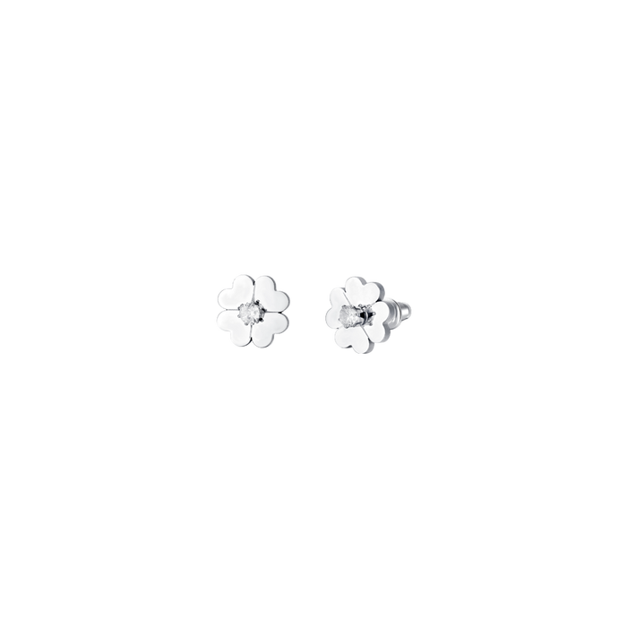 BOUCLES D'OREILLES FEMME EN ACIER TRÈFLE À QUATRE FEUILLES ET ZIRCON
