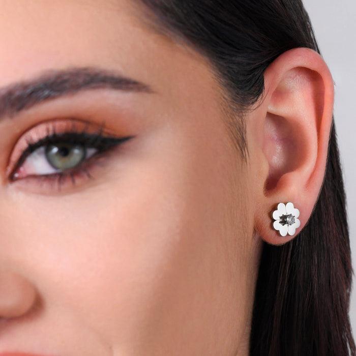 BOUCLES D'OREILLES FEMME EN ACIER TRÈFLE À QUATRE FEUILLES ET ZIRCON