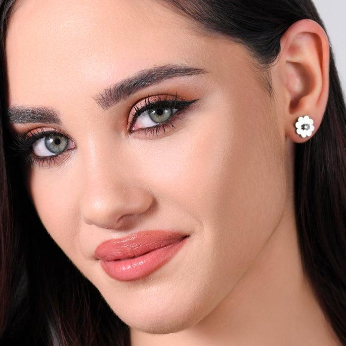 BOUCLES D'OREILLES FEMME EN ACIER TRÈFLE À QUATRE FEUILLES ET ZIRCON
