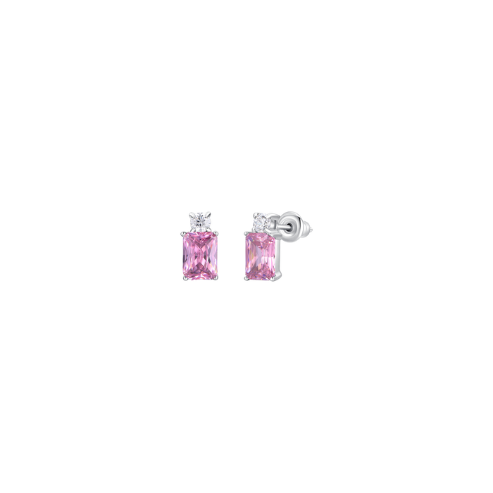 ORECCHINI DONNA IN ACCIAIO CON ZIRCONI ROSA E BIANCO