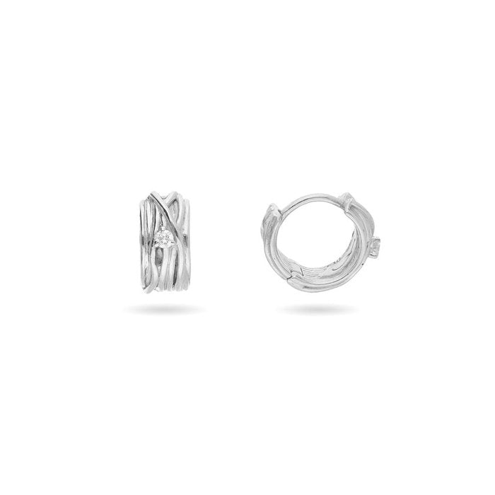 Filodellavita Mini - 9kt White Rose and White Diamond Earrings