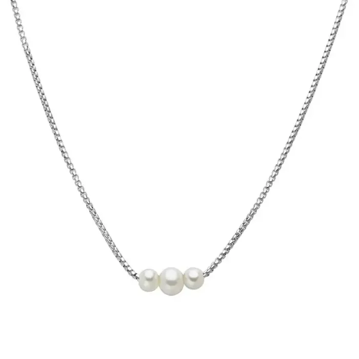 Collana in argento e tre perle Oriente