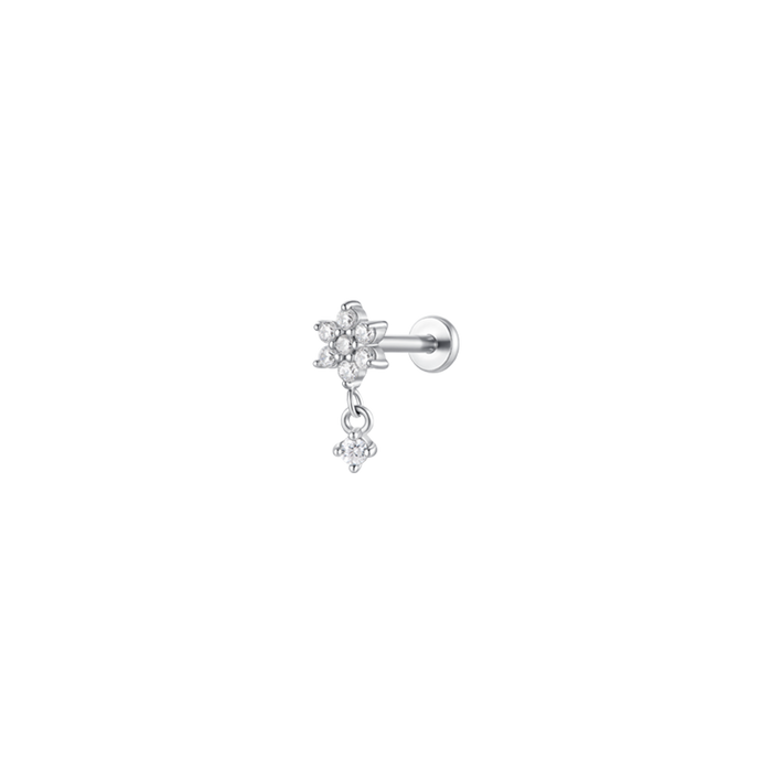 PIERCING ORECCHIO DONNA IN ACCIAIO FORMA FIORE CON PETALI ZIRCONI BIANCHI