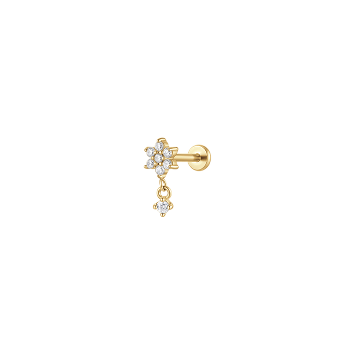 PIERCING ORECCHIO DONNA IN ACCIAIO FORMA FIORE CON PETALI ZIRCONI BIANCHI