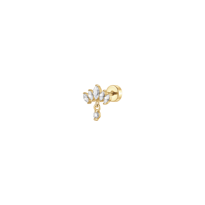 PIERCING ORECCHIO DONNA IN ACCIAIO COLORE ORO VENTAGLIO ZIRCONI BIANCHI