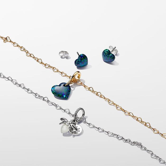 Charm Pendente Cuore Opale Verde e Blu