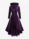 Manteau Velours Witchy Femme - Capuche Pourpre Boutons Dorés Asymétrique Grande Taille