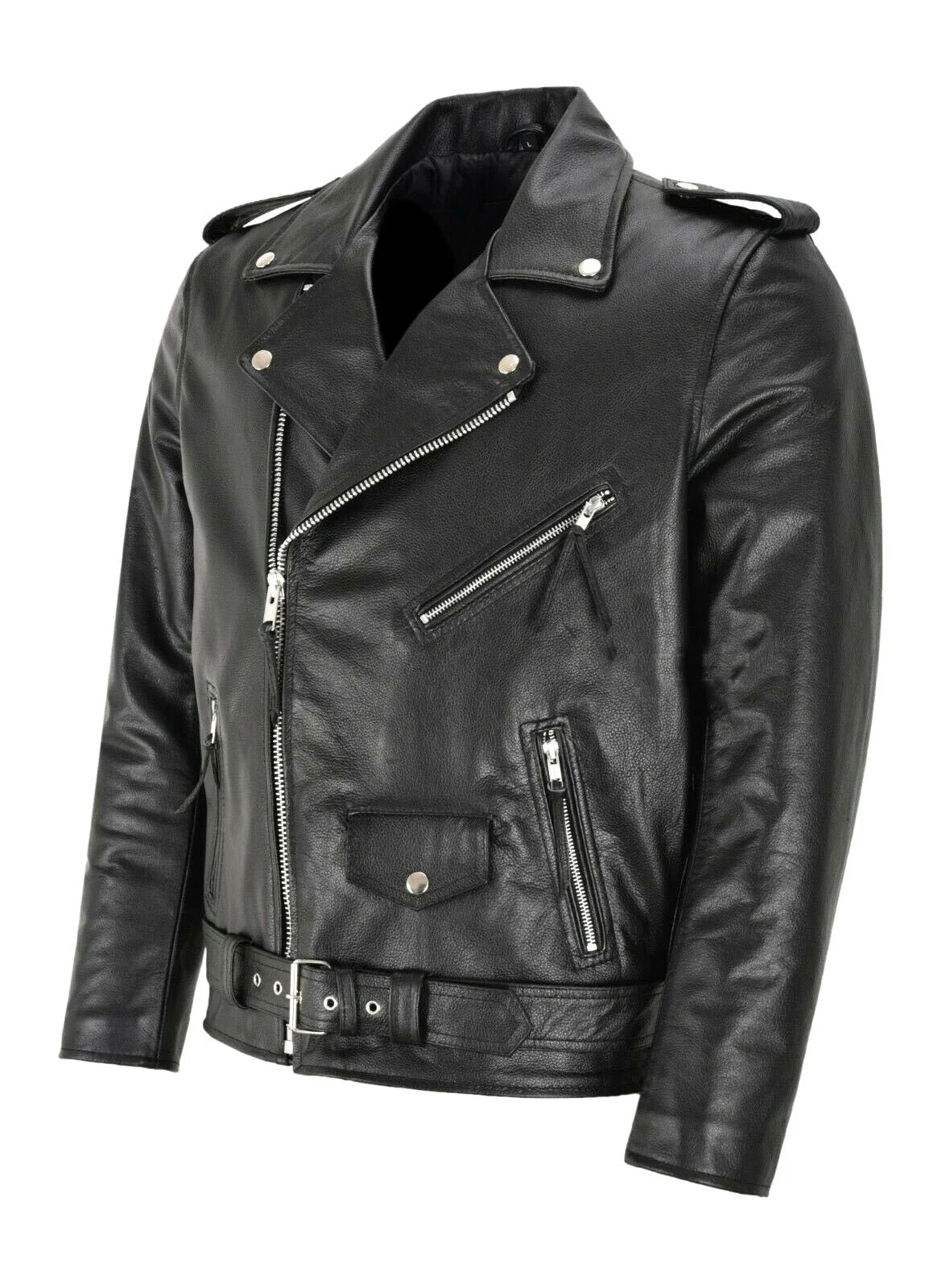 Veste de moto punk en cuir PU pour homme — Slim Fit - BLANC, noir