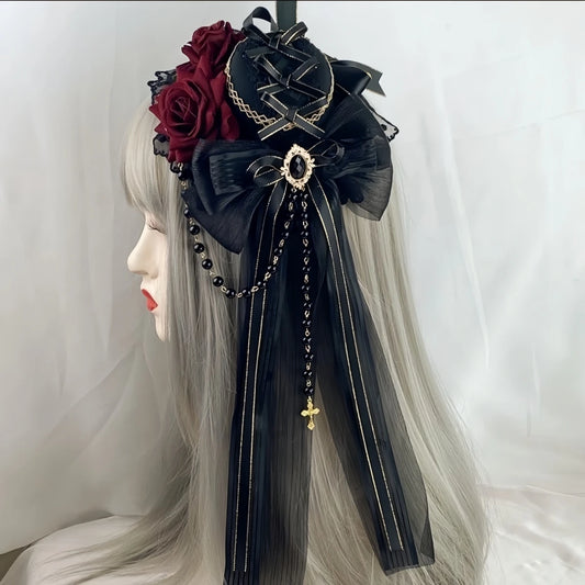 Mini Chapeau Lolita Gothique - Camée Précieux et Bouquet de Roses