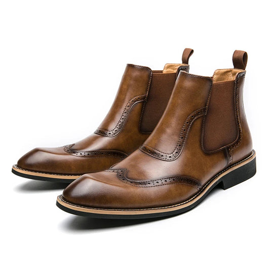 Bottines Chelsea, Brogue Gentleman pour Homme - Slip-On Cuir Patiné, 3 Coloris