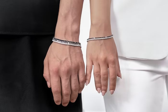 Bracciale Tennis in Acciaio con Zirconi bianchi e neri