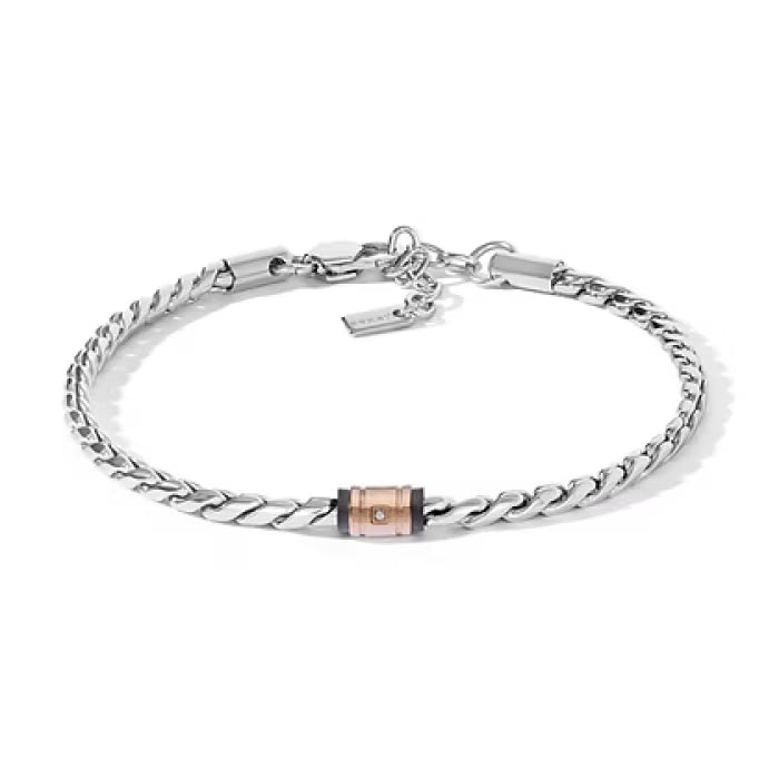 Bracciale in acciaio, diamante e pvd rosè e nero