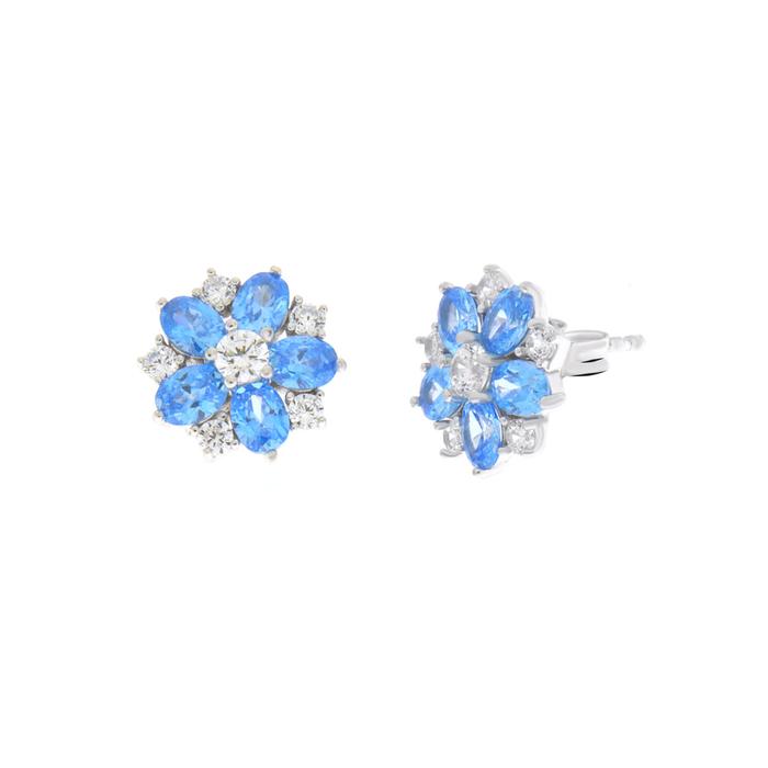 Orecchini in Argento 925  a fiore con zirconi bianchi e blu