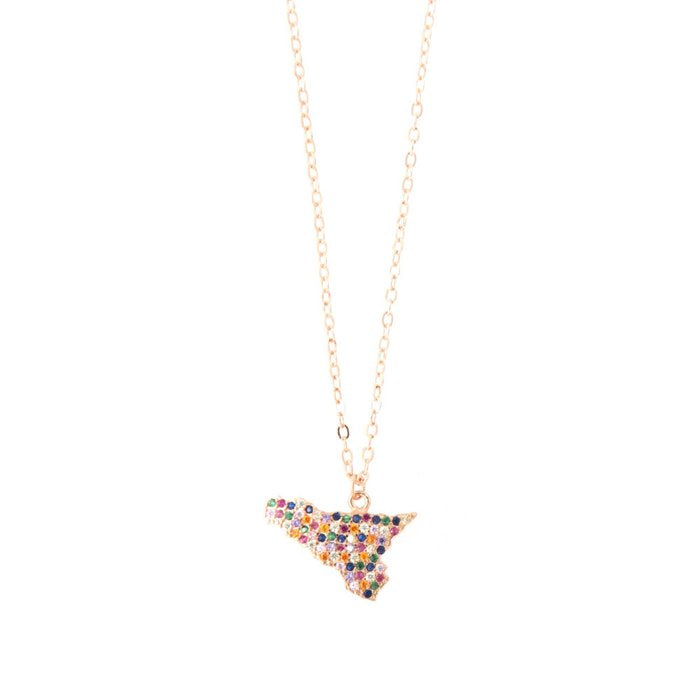 925 Silver Necklace with Sicily Island Pendant Embellished with Multi-Colored Zirconia Pavè