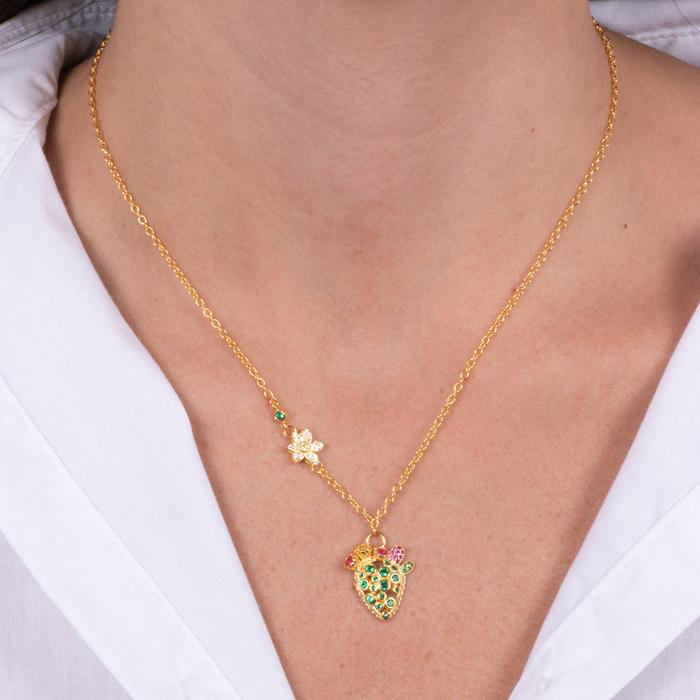 Collier en argent 925 avec cactus et zircons colorés