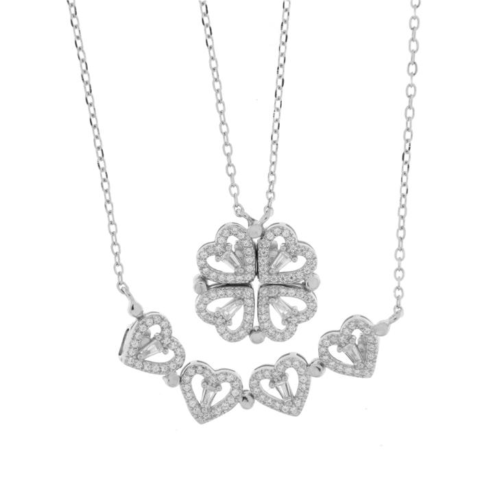 Collana in Argento 925  con ciondolo quadrifoglio magnetico pieghevole 2 in 1
