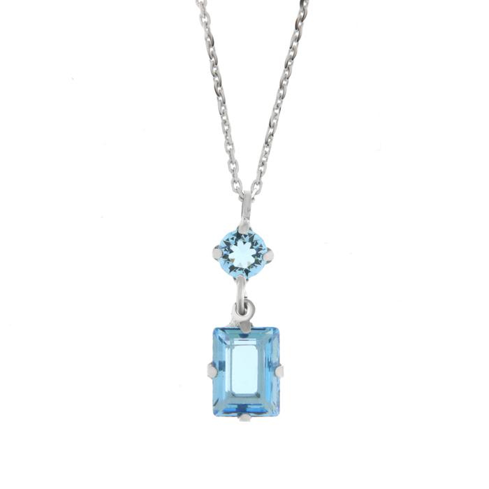 Collier en argent 925 avec cristal bleu rectangulaire et point lumineux