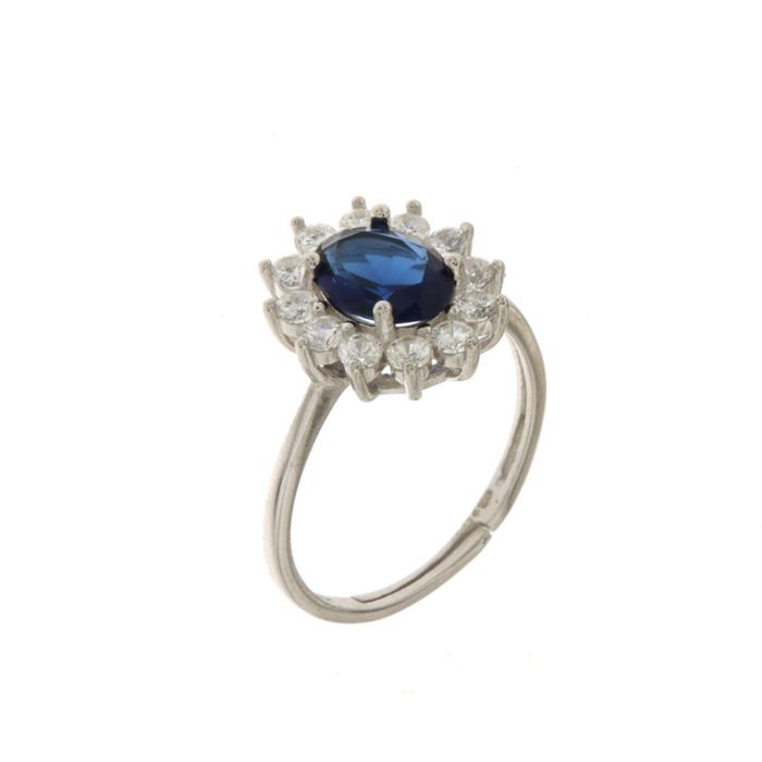 Anello in Argento 925 solitario con zirconi bianchi e zircone centrale blu zafiro