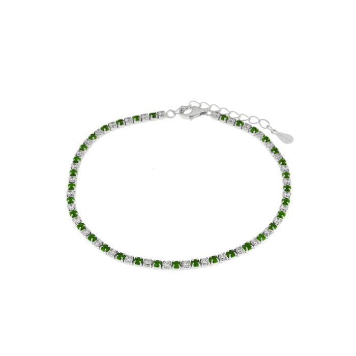 Bracelet en argent 925 avec zircones vertes et transparentes